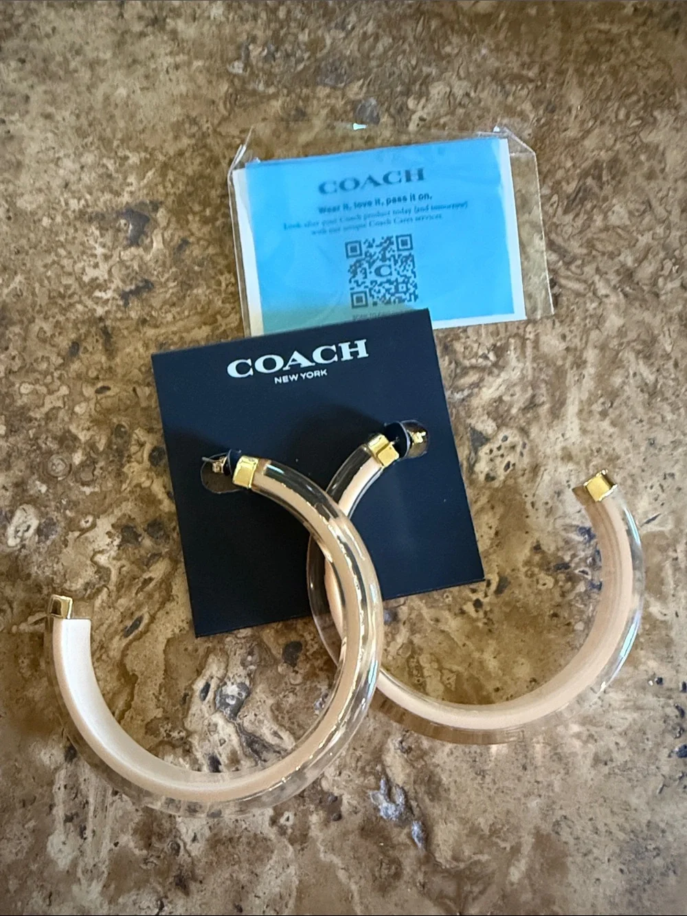 Coach Beige and Gold Hoop Earrings - Picture 3 of 5